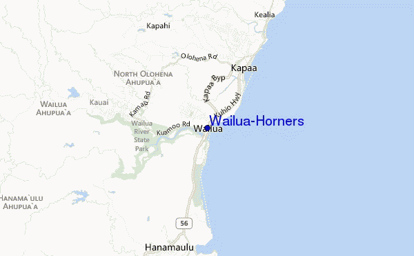 locatiekaart van Wailua/Horners