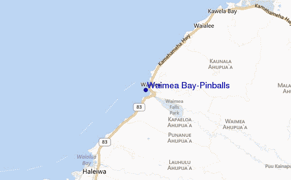locatiekaart van Waimea Bay/Pinballs