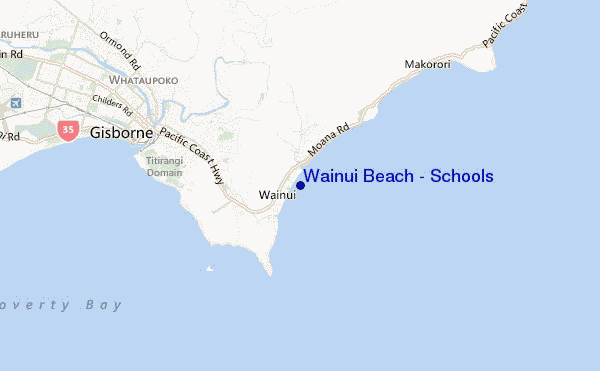 locatiekaart van Wainui Beach - Schools