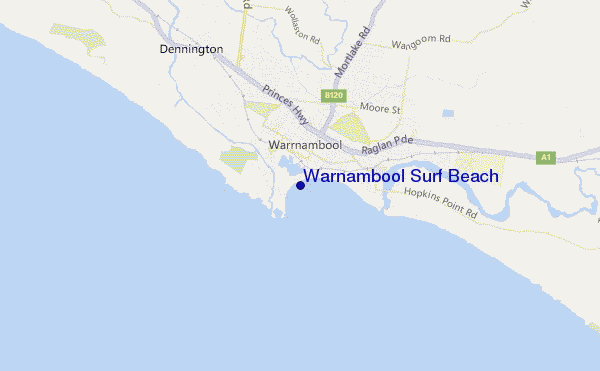 locatiekaart van Warnambool Surf Beach