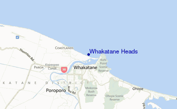 locatiekaart van Whakatane Heads