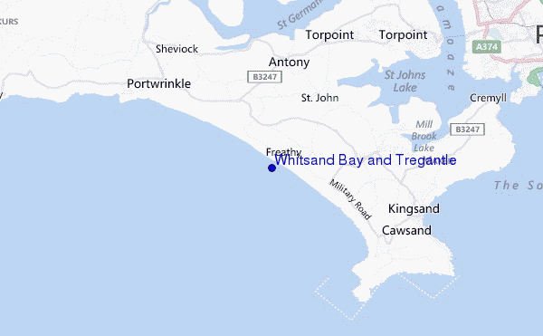 locatiekaart van Whitsand Bay and Tregantle