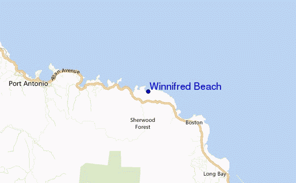 locatiekaart van Winnifred Beach
