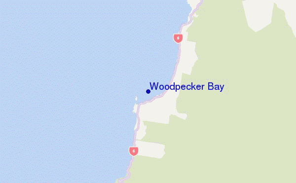 locatiekaart van Woodpecker Bay