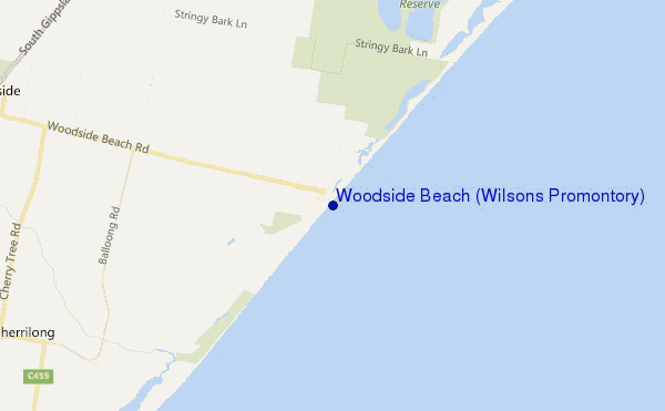 locatiekaart van Woodside Beach (Wilsons Promontory)