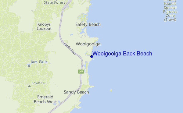 locatiekaart van Woolgoolga Back Beach