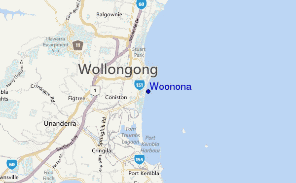 locatiekaart van Woonona
