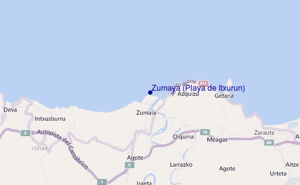 locatiekaart van Zumaya (Playa de Itxurun)