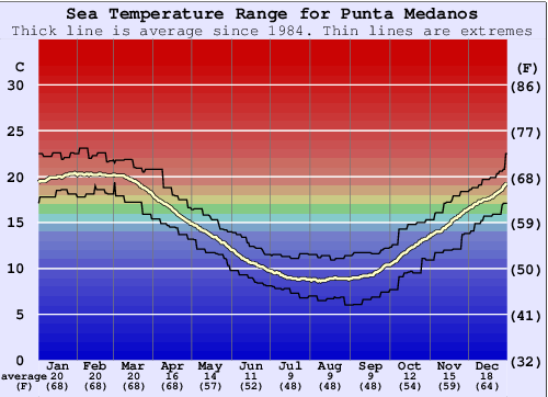Punta Medanos Zeewatertemperatuur Grafiek